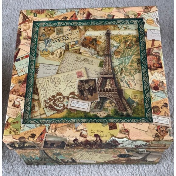 Vintage Punch Studio Eiffel Tower Paris Keepsake Note Card Glass Top Box 9 1/2" - Picture 5 of 8